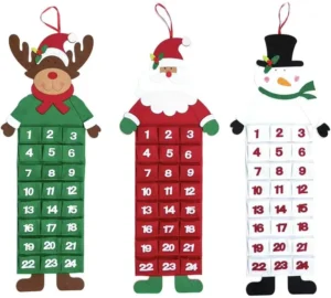 Felt Christmas Advent Calendar Cute Santa Claus Snowman Deer Design Hanging Advent Calendar for Children Premium Material CC