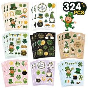Festival Themed Printed Stickers for Scrapbook Custom Shamrock Gold Pot Rainbow Design Self Adhesive Vinyl Sticker