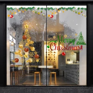 Festive Santa Claus Reindeer Vinyl UV Printed Self adhesive Window Stickers Home Christmas Decor
