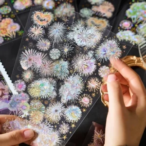 Fireworks Landscape Stickers for Scrapbooking Glitter PET Transparent Sticker for Journaling Journal Supplies