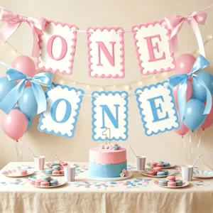 First Birthday Baby 1st Party Chair Decoration Banner Paper Non-Woven Fabric Photo Prop