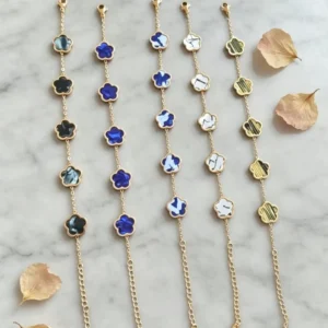Five-Leaf Clover 18k Gold-Plated Stainless Steel Bracelet