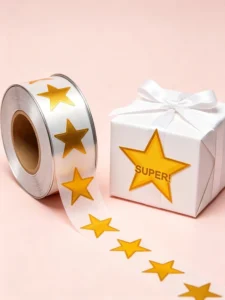 Five-Pointed Star Reward Stickers with Gold Foil Border, Glossy Coated Paper