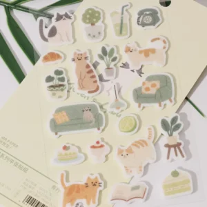 Flocked Cat Stickers with Plant and Furniture Themes for Journals, Planners, Scrapbooking, Laptops, and Water Bottles