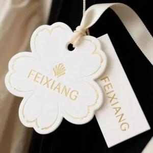 Floral Cutout Apparel Hang Tags, Gold Hot-Stamped Embossed Paper, Custom Logo, Women’s Clothing