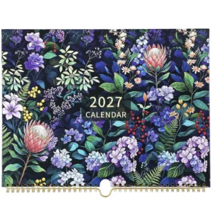 Floral Printing Calendar Large Size Dark Botanical Design Monthly Planner Grid Thick Paper Spiral Binding