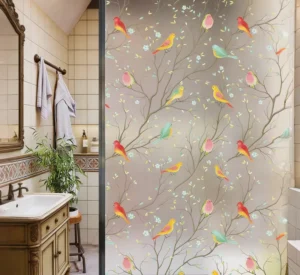 Flowers and Bird Frosted Removable Wall and Window Film Decals