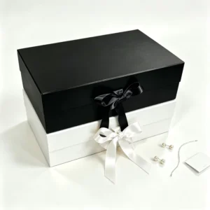 Foldable Magnetic Gift Box with Ribbon, Custom Collapsible Rigid Cardboard Packaging for Apparel, Cosmetics, Jewelry, and Gifts