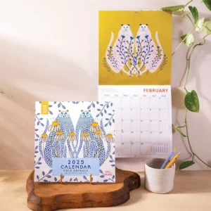 Folk Art Calendar Monthly Planner Animals Illustrations Colourful Art Planner 12 Month Hanging Calendar Artist Calendar