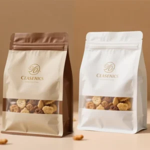 Food Packaging Bag with Window Plastic Zipper Side Gusset Foil Stand Up Pouch for Snacks Nuts and Coffee
