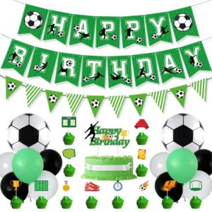 Football Theme Party Banner, Pull Flag, Spiral Garland and Balloon Decoration Set