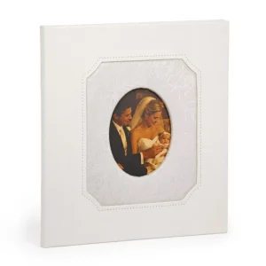 French Vintage White PU Leather Wedding Photo Album Soft Touch Handmade 180-Degree Flat-Open Keepsake Book for 6×8 and 4×6 Photos