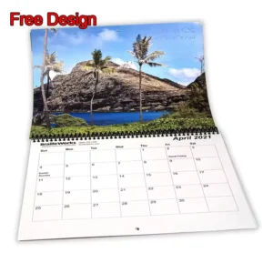 Full Color Custom Design New Yearly Monthly Paper Wall Calendar Braille Printing Logo Clock Photo Frame