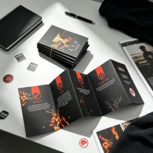 Full Color Custom Folding Brochure Booklet Matte Black Paper Leaflet Instruction Manual Catalog