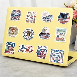 Funfree Printed Waterproof PVC US 250th Anniversary Minimalist Cute Cartoon Eagle American Flag Patterns Phone Cup Decoration