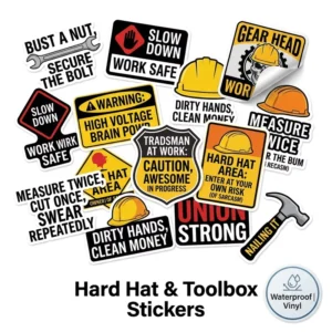 Funny Hard Hat and Toolbox Stickers Die Cut Waterproof Vinyl Decals for Construction Vehicles and Trucks
