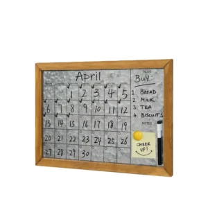 Galvanized Metal Dry Erase Calendar Board with Wood Frame