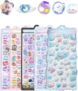 Girls’ 3D Relief Reusable Cartoon Gemstone PVC Stickers for Mobile Phones