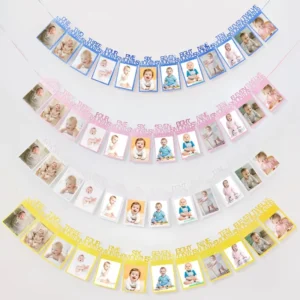 Glitter Paper Color-Printed Photo Frame Pull Flag Banner for Baby First Birthday Party Decoration
