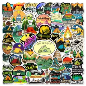 Go Hiking Outdoor Landscape Suitcase Trolley Car Skateboard Cartoon Travel Adventure Waterproof PVC Adhesive Die Cut Sticker