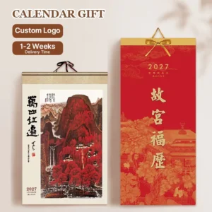 Goat Chinese New Year Red Hanging Calendar Customizable Traditional Lunar Calendar for Corporate Promotions
