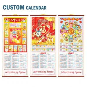 Goat Year Faux Rattan Hanging Scroll Calendar Traditional Chinese New Year Wall Decoration