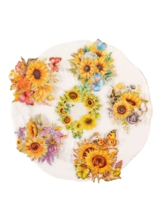 Gold Foil Floral Stickers Transparent PET Retro Sticker Set for Art Planners and Scrapbooks