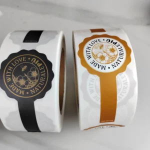 Gold Foil Hot-Stamped Tamper-Seal Adhesive Labels, Waterproof Roll Stickers for Honey Jar Packaging