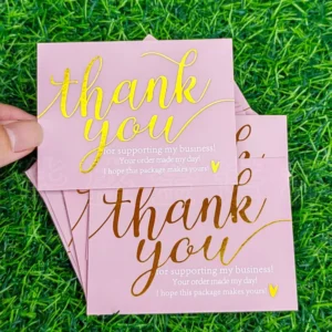 Gold Foil Pink Business Cards for Package Insert Customer Appreciation Notes