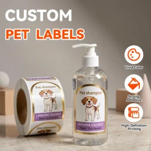 Gold Foil Roll Labels for Pet Shampoo Bottles, Lavender Coconut Flea Tick Relief Dog Care Pump Bottle Packaging