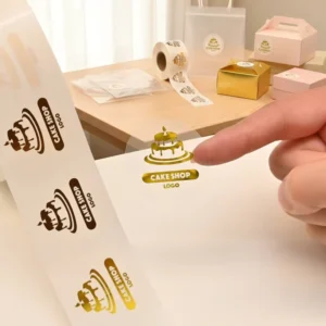 Gold Foil Stickers, Hot Stamping, Oil-Proof Durable Waterproof Adhesive Vinyl Labels for Cake, Bread, Food and Dessert Packaging