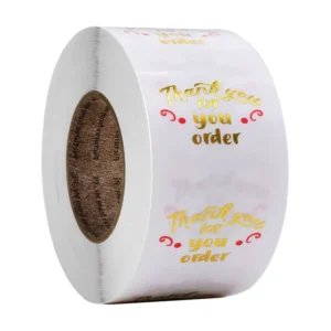 Gold Foil Thank You Sticker Roll, Transparent Waterproof PP Self-Adhesive Stickers for Gift Packaging