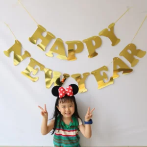Gold Happy New Year Party Banner Flag String Garland