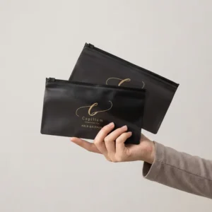 Gold Hot-Stamped Custom Logo Mini EVA/PVC Reusable Thick Black Frosted Zipper Pouch