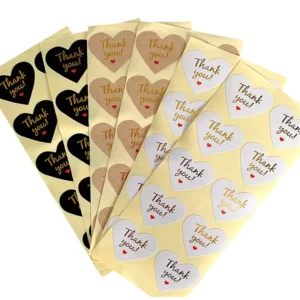 Gold Hot Stamping Customizable Thank You Heart Design Adhesive Waterproof Paper Seal Sticker Sugar Labels