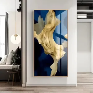 Golden Abstract Glass Decorative Painting with Crystal Porcelain Frame