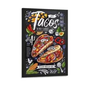 Gourmet Restaurant Chalk Wall Art Poster Delicious Ham Toast Mexican Canvas Painting Pizzeria Decor KitchenCanvas Painting Wall