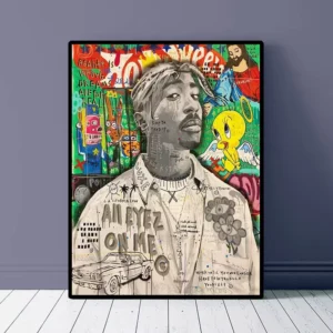 Graffiti Pop Art 2Pac Hip Hop Portrait Canvas Wall Art Print