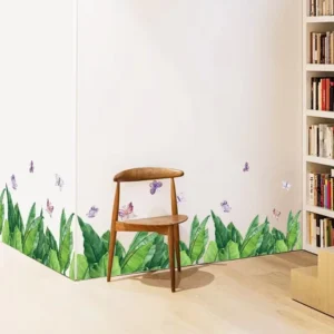 Green Leaf Butterfly Wall Stickers Self-Adhesive Waterproof PP Material UV Resistant Home Decoration for Living Room Bedroom