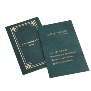 Green Paper Business Card, Gold Foil, Thank You and Greeting Card Design