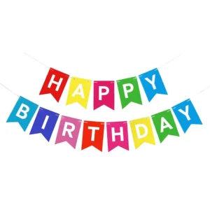 Green Pink Blue Rainbow Happy Birthday Paper Bunting Banner