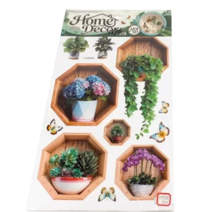 Green Plant and Cartoon Picture Frame Wall Stickers for Living Room and Bedroom Decor