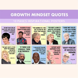 Growth Mindset Quote Posters and Famous People Wall Art for Classroom and Homeschool, 10-Piece Set