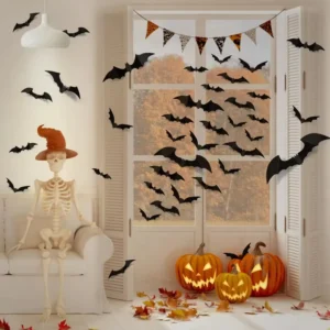 Halloween 3D Black Bat Stickers Scary Self Adhesive PVC Bat Wall Decals for Window Door Bedroom Haunted House Restaurant Decor