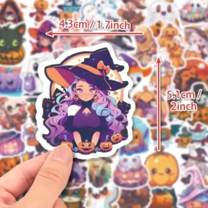 Halloween Cartoon Waterproof Vinyl Pumpkin Witch Stickers for Scrapbook and Luggage Decor