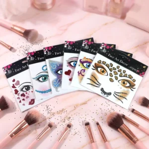 Halloween Christmas Party 3D Waterproof Eco-Friendly PVC Face Stickers Animal Print Diamond Sparkling Powder Makeup Cartoon
