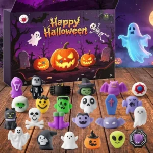 Halloween Countdown Calendar with Squishy Fidget Toys Blind Box Ghost Pumpkin Spider Slow-Rising Sensory Stress Squeeze Toy