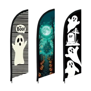 Halloween Feather Flag Banner with Boo Ghost Bat Pattern for Outdoor Patio and Holiday Party Decor (Pole Not Included)