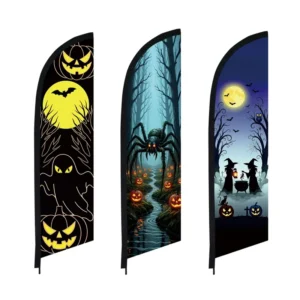 Halloween Feather Flag Witch Scene Swooper Banner for Halloween Party and Holiday Decor (Pole Not Included)