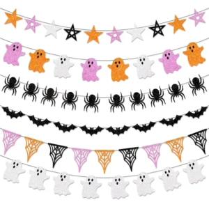 Halloween Glitter Garland Banner Set, Ghost Bat Spider Star Spiderweb
